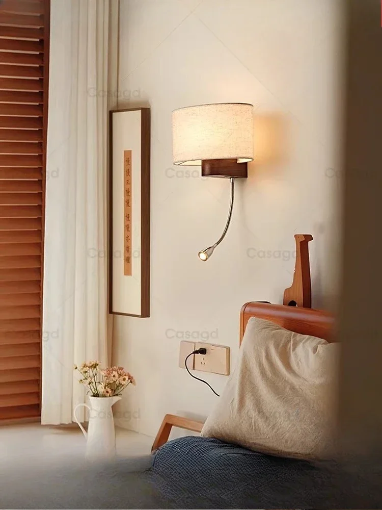 Modern LED Wall Light With Fabric Lampshade For Bedroom Bedside Applique murale luminaire LED Warm Light Wall Sconce