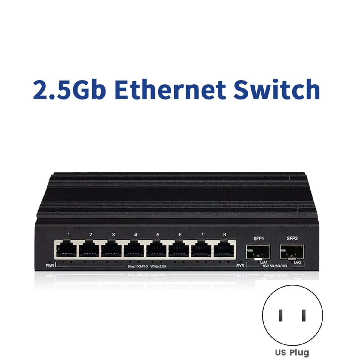 [ABJZ] 2.5Gb Ethernet Switch 8 Port 2.5GBASE-T Unmanaged Network Switch with 2 SFP+ Port Plug and Play Homelab Switch US PLUG