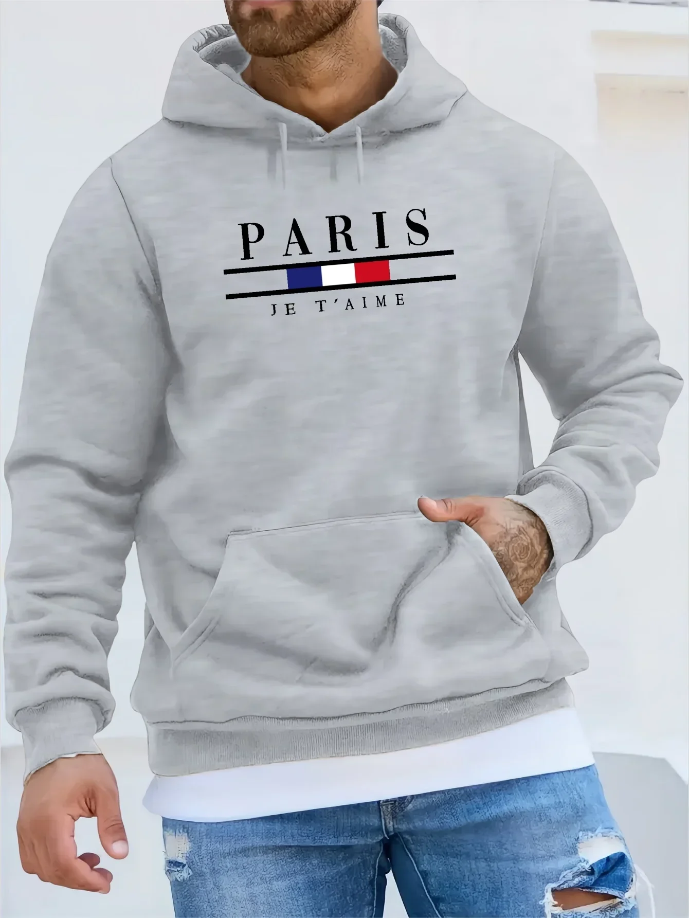 

Men's Long Sleeve Hoodie with Kangaroo Pocket, Casual Fleece Sweatshirt, Sports Style, Stylish, Autumn and Winter