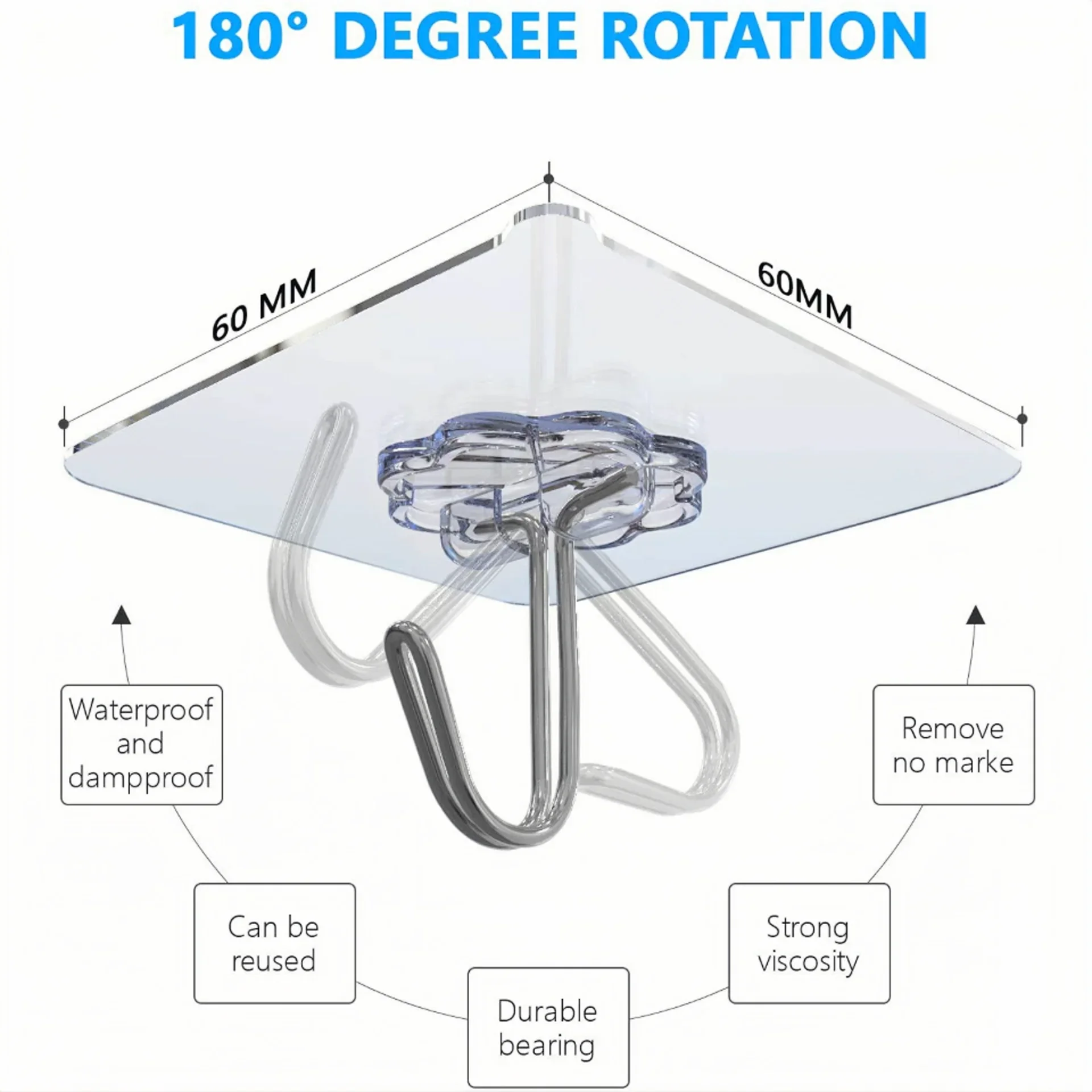 10 قطع من خطافات الحائط القوية ذاتية اللصق، والشماعات، وحاملات المفاتيح، ورفوف المناشف، وخطافات حائط لاصقة شفافة للمطبخ