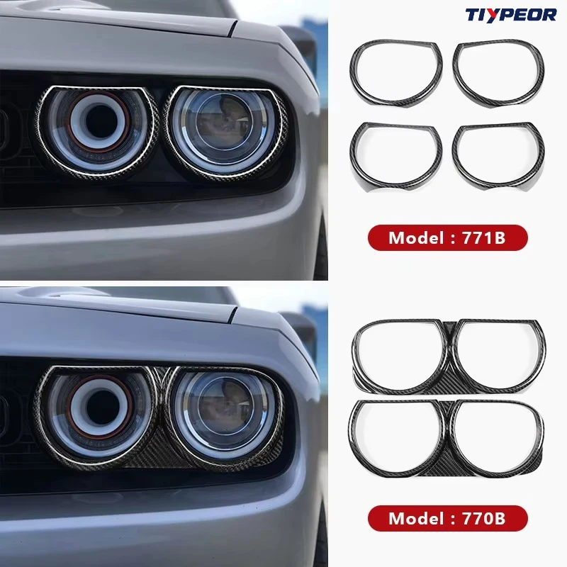 Tiypeor Carbon Fiber Headlamp Decorative Frame For Dodge Challenger SRT 2015-2023 Interior Accessories Decorative Protective
