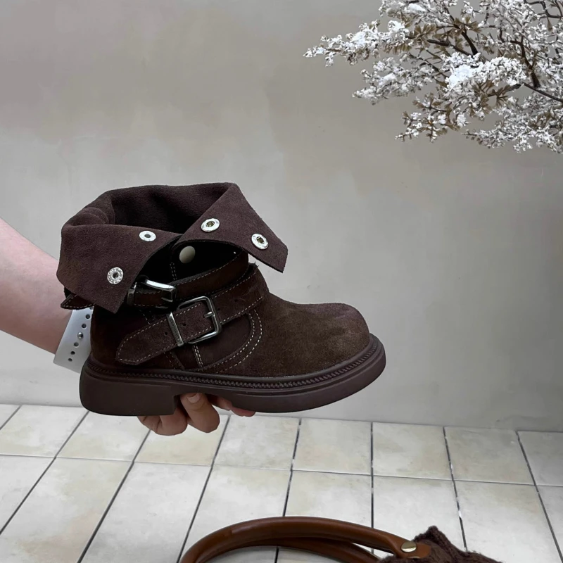 2025 جديد كلاسيكي الأطفال الأحذية الجلدية الخريف الفتيات موضة بسيطة أحذية بوت قصيرة الاتجاه الرجعية الاطفال السببية حذاء من الجلد جولة تو #5
