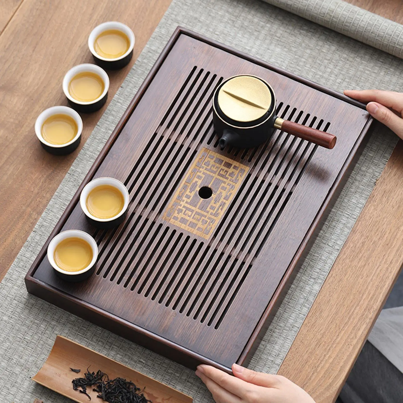 

Chinese Bamboo Tea Tray, Tea Storage Tray, Tea Set Accessory Water Storage Tea Serving Tray Drainage Water,