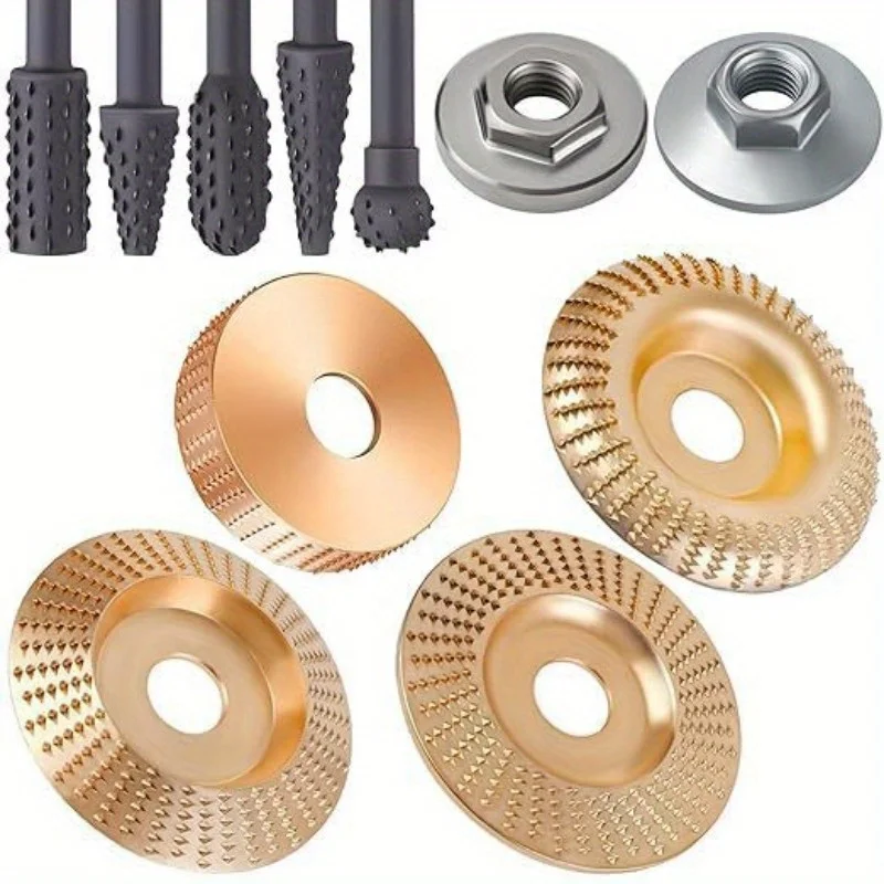 1Set Carbide Wood Carving Discs Rotary Burr Set Compatible with Angle Grinder Medium Grit Shaping Grinding Discs For Woodworking