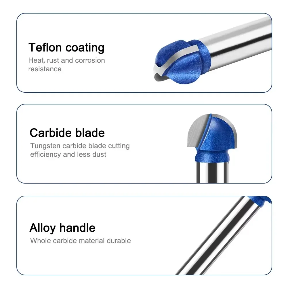 1 Pcs 6mm 1/4in Shank Round Nose Cove Box Router Bit Cutting Diameter Double Flute Core Box Woodworking Tool for Edge Forming
