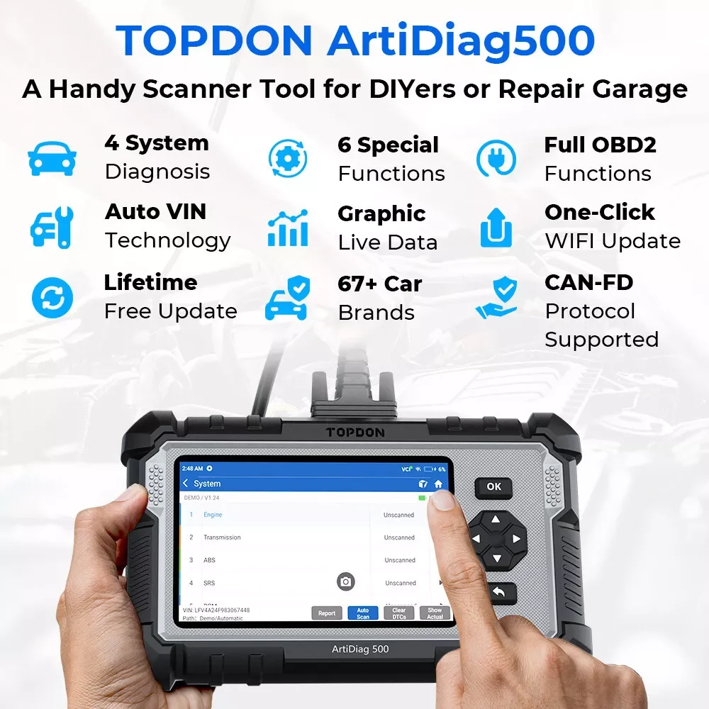 Topdon Car Diagnostic Tool  All Systems OBD2 Diagnostic Scanner Engine ABS SRS Airbag Auto Scan Tool Code Reader ArtiDiag500