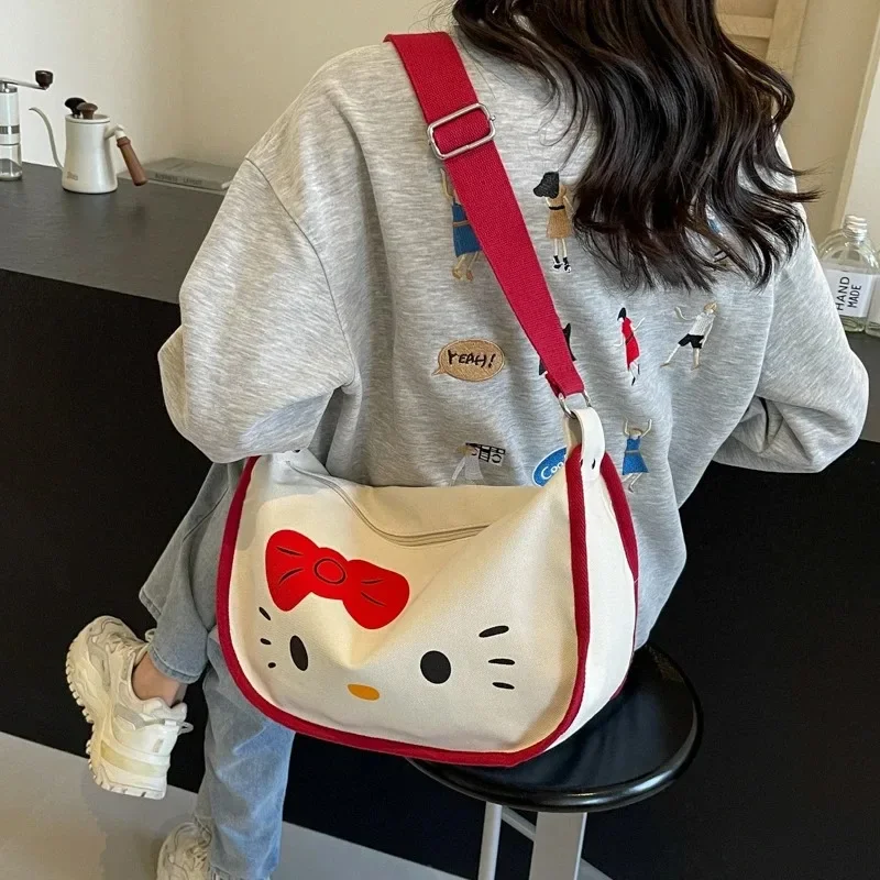 Sanrio Hello Kitty Canvas Tas Schattige Cartoon Grote Capaciteit Retro Y 2K Handtas Kawaii Vrouwen Schoudertas Draagbare Cosmetische Tas Cadeau