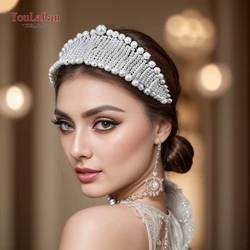 YouLaPan Bride Beaded Headbands White Color Full Pearl Headwear Hair Accessories Wedding Banquet Elegant Headdress  HP656
