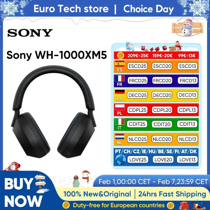 Immagine di Sony WH-1000XM5 Cuffie wireless con cancellazione del rumore Batteria da 30 ore Processore integrato V1 Pelle morbida 4 microfoni Nero