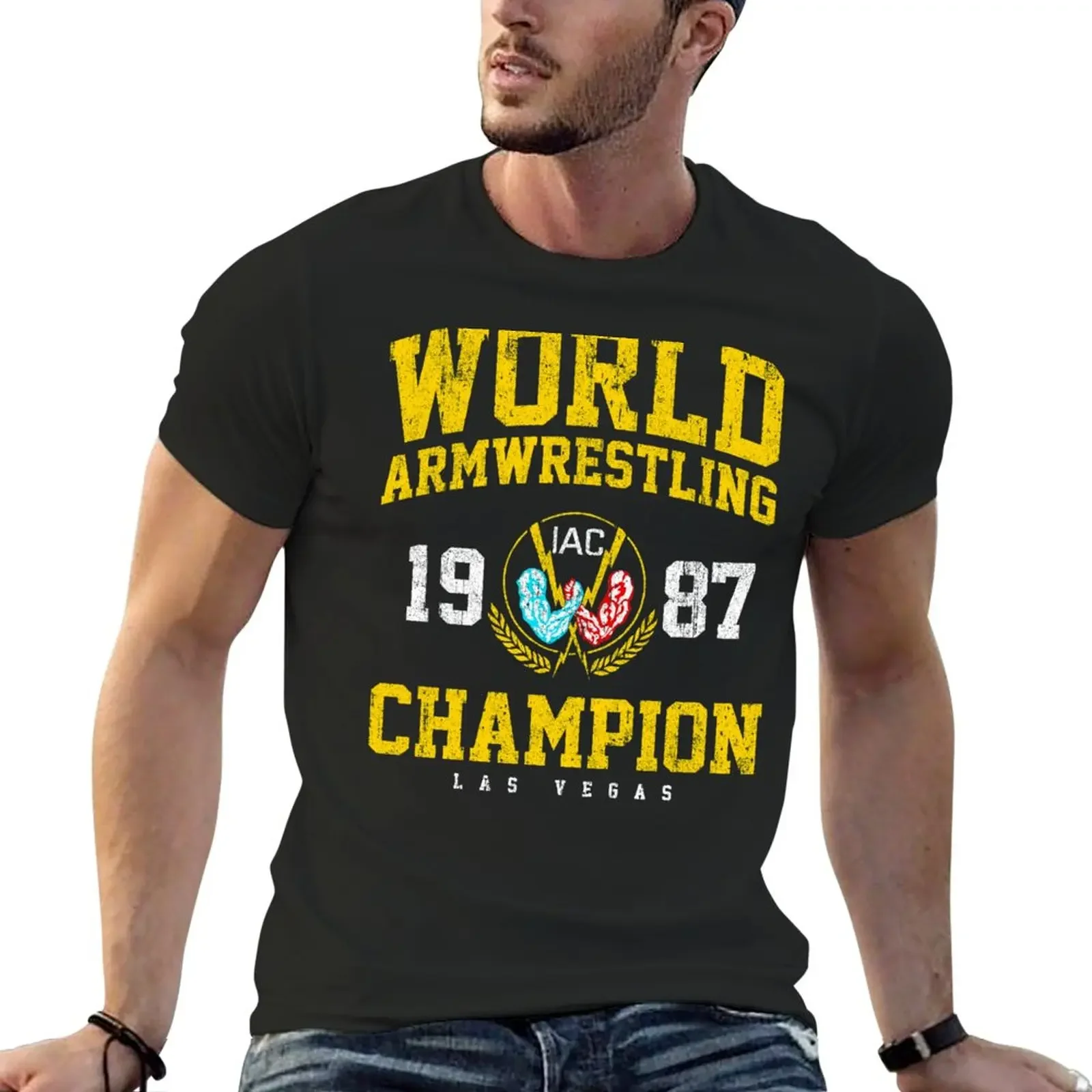 T-shirt for a boy vintage heavyweight t shirts for men New 1987 World Armwrestling Champion men clothing graphic oversized FUNNY