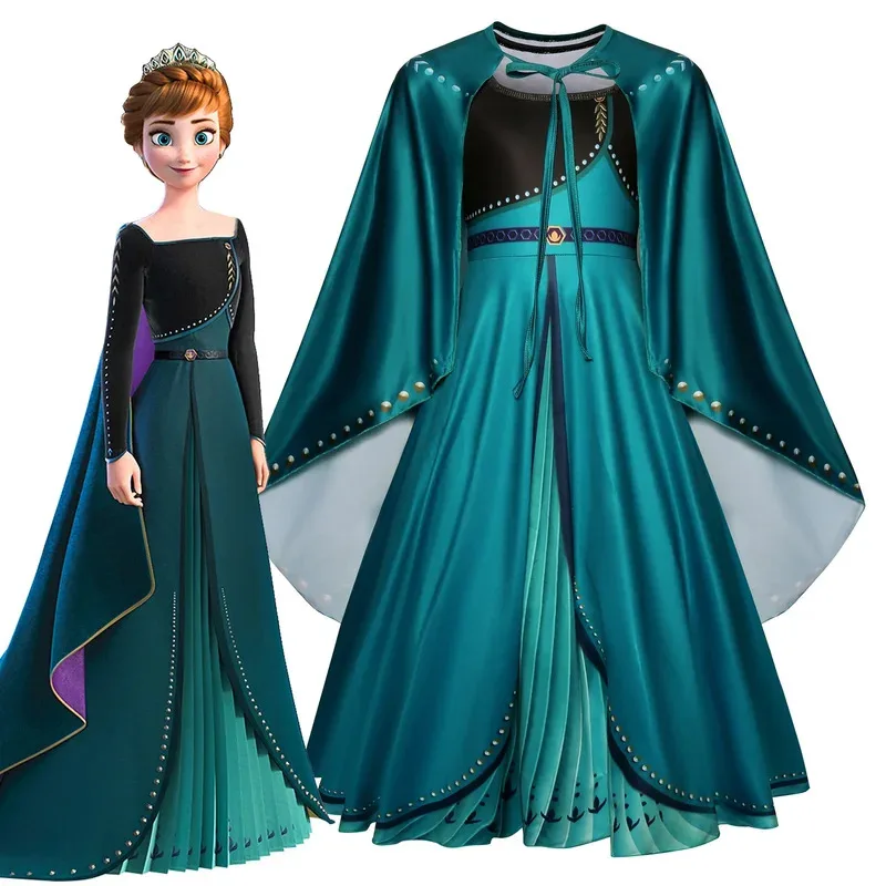 

Princess Anna Dress 2 Cosplay Frozen for Girls, Halloween Performance Costume, Long Cape Dress 80262