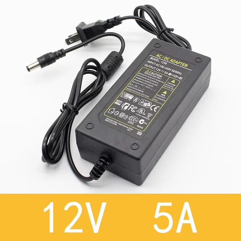 1pcs DC 12V5A New AC 100V-240V 60W Converter Power Adapter 12V 5A 2.1mm-2.5mm*5.0mm DC Plug Power Supply Adapter