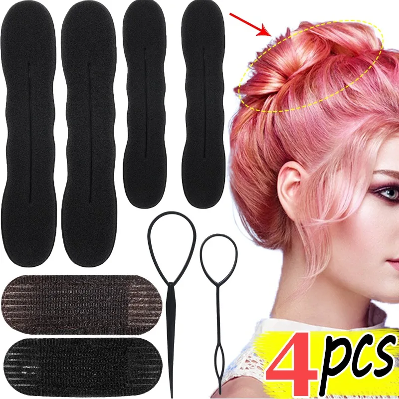 1/2/4Pcs Black Foam Sponge Scrunchie Hair bride Styling Bun Curler Maker Ring Magic Barrette Hair Donuts Twist Tools 17.5-22.5cm