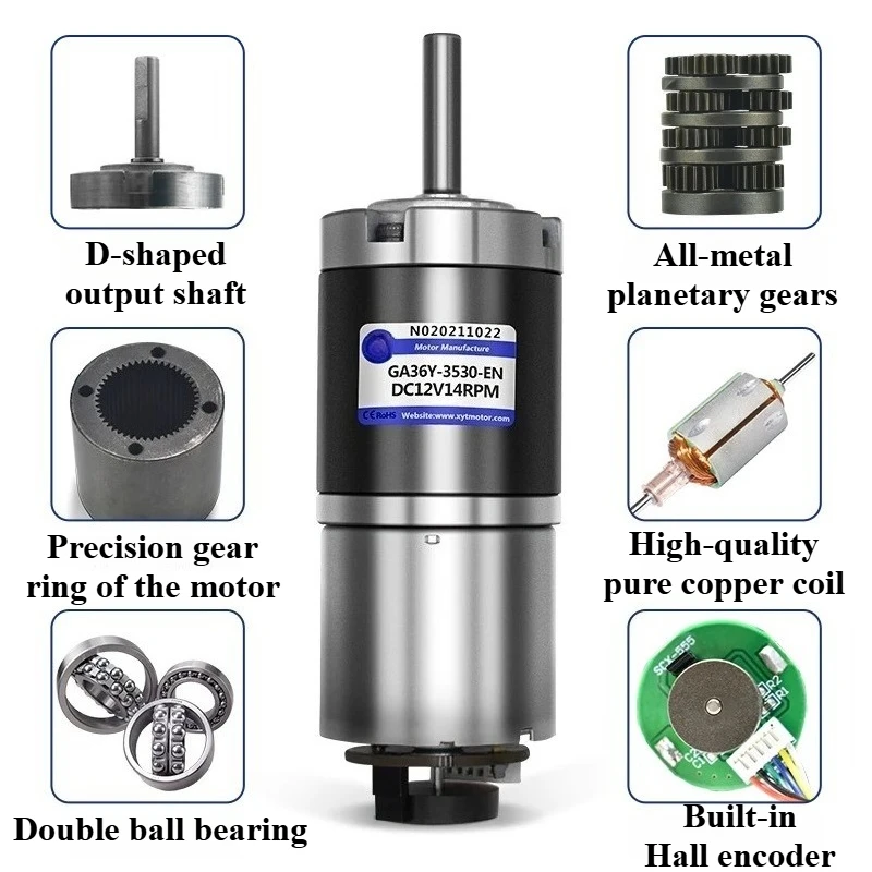 GA36Y-3650  12V 24V Micro DC Brushless Geared Motor 11~2160 RPM Shaft 6mm/8mm Power 12.6~18W Planetary Gear High Torque Motor