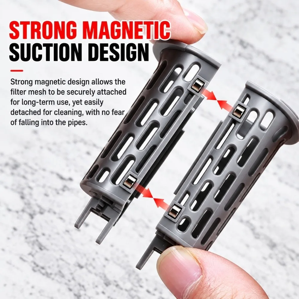 Magnetic Sealing Floor Drain Turbine Guide Double Seal Odor Proof Drain Core Universal Fit Stainless Steel Kitchen Sink Drain