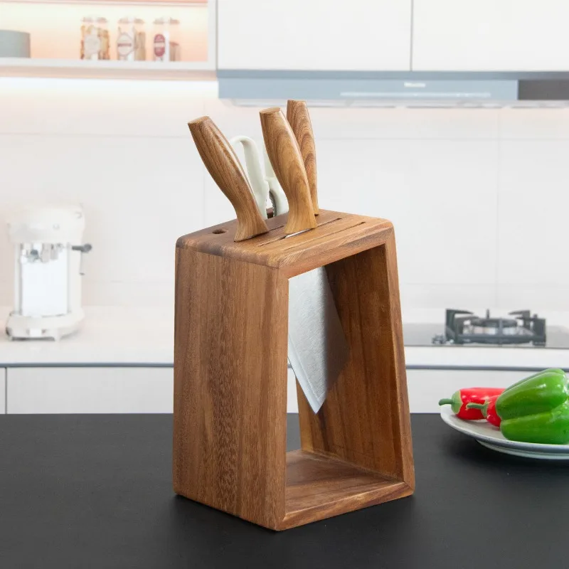 Ins Style Kitchen Knife Holder, Multi-Function Solid Wood Organizer for Knives & Utensils, Aesthetic Home Decor Piece