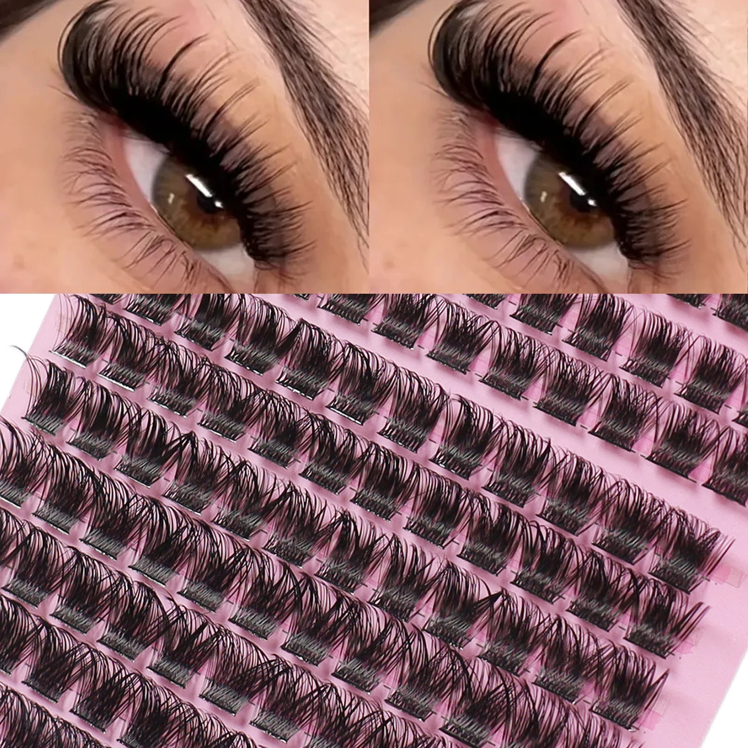 14 Rows of Popular Segmented False Eyelashes with False Hair, D-Curl Grafting, Single Cluster Thick Design