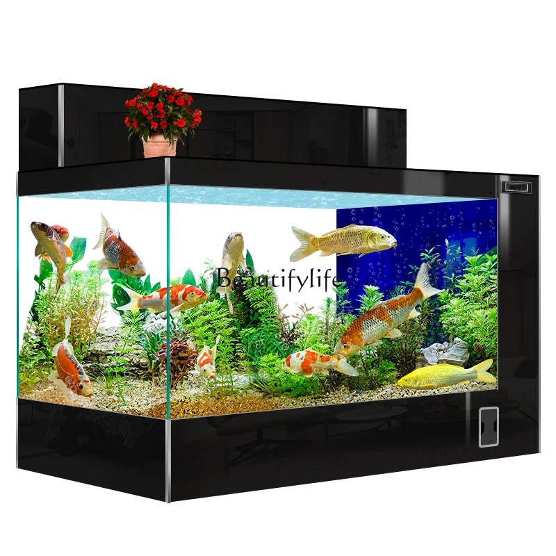 

Double filter koi special ground tank fish tank living room water-free ultra-white glass aquarium