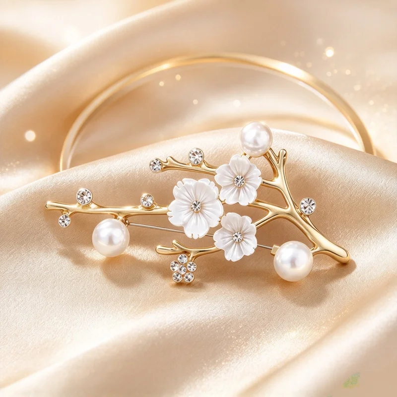 1PCS Retro lady's brooch - Pearl and crystal flower pendant brooch - Suitable for formal suits - Wedding jewelry gift
