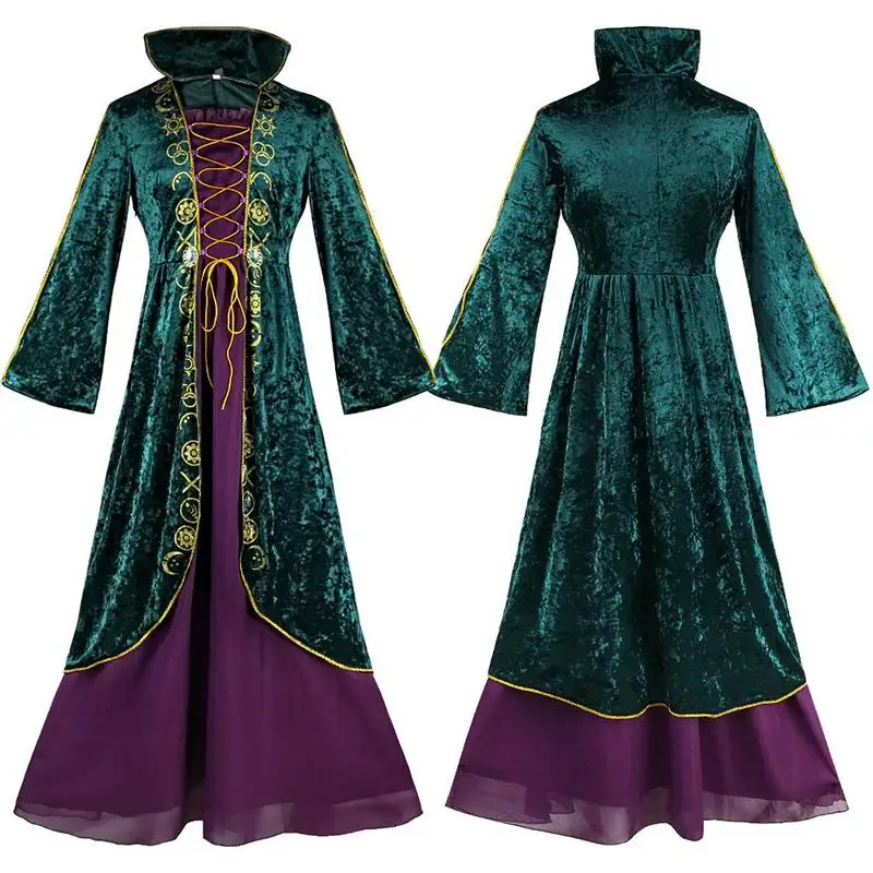 Women Hocus Pocus Winifred Sanderson Womens Cosplay Costume Dress Velvet Halloween Carnival Costumes For Adult Women S-3XL