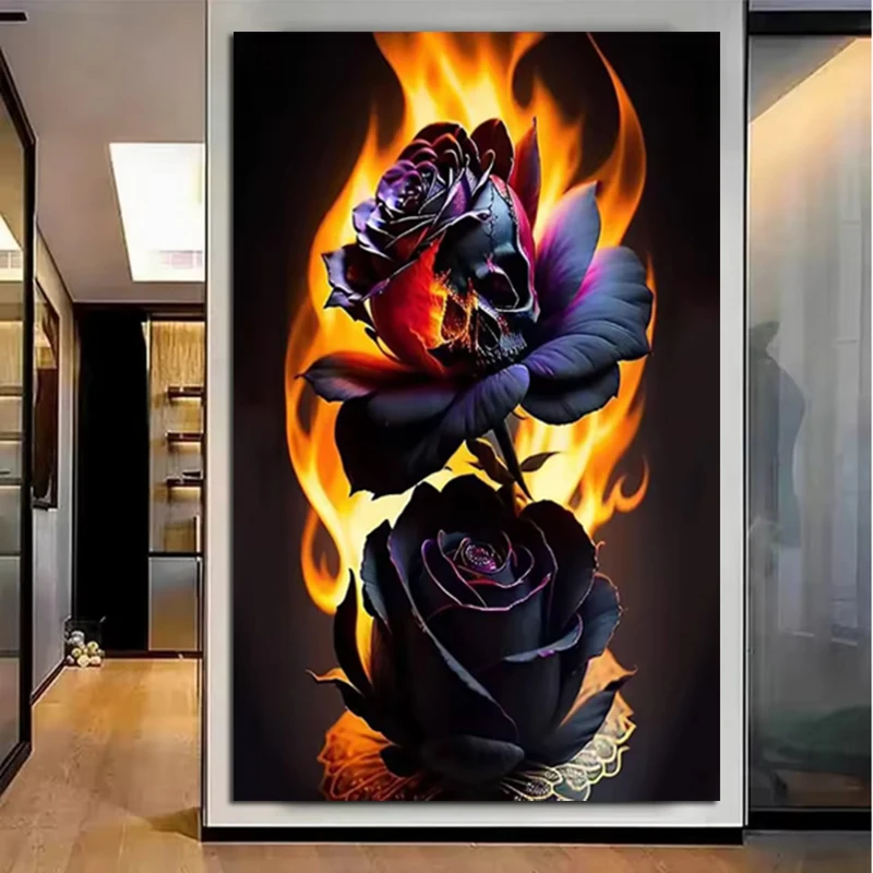 

5D DIY Diamond Painting Skeleton Rose Full Square Round Drill Diamond Mosaic Halloween Landscape Embroidery Cross Stitch Kits