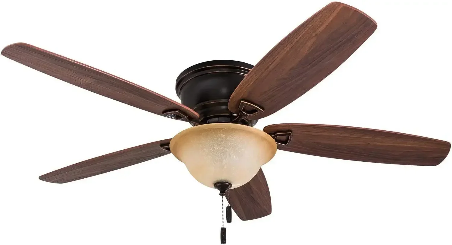 Honeywell Glen Alden 52 Inch Indoor LED Ceiling Fan with Bowl Light, Pull Chain Control, 5 Dual-Finish Blades, Quiet Reversible