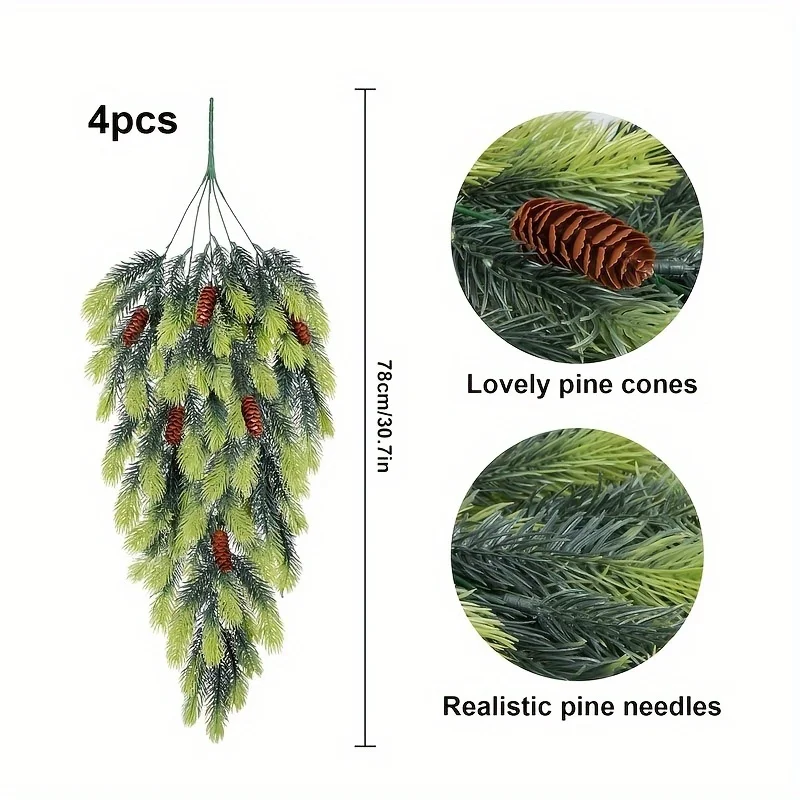 4-حزمة فروع شجرة عيد الميلاد الاصطناعية دمعة التنوب جارلاند مع مخاريط الصنوبر البلاستيك معلقة يتأرجح عيد الميلاد باب الموقد ديكور #6
