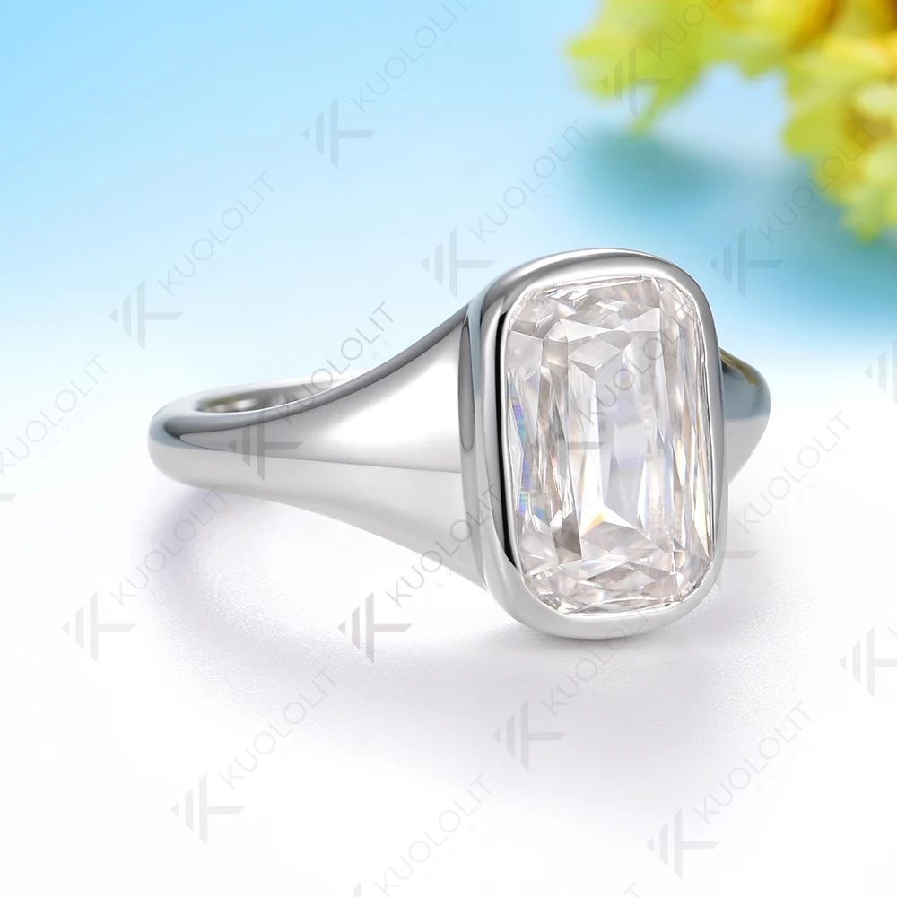 Kuololit 3CT مويسانيتي الدائري للنساء الصلبة 14K 10K 585 الذهب الأبيض طويل متقاطع قطع خاتم الخطوبة لحفلة هدايا عيد الميلاد