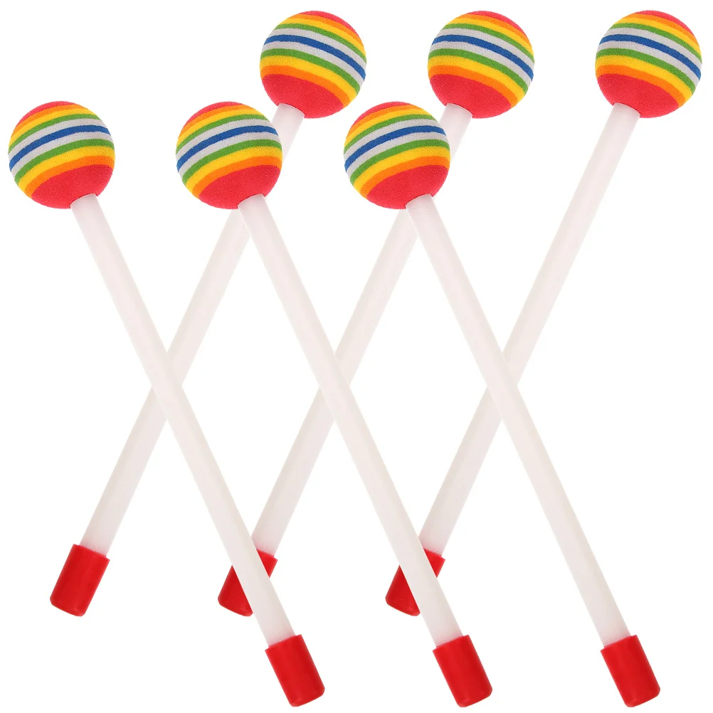 6 Pcs Sponge Stick Drum Mallet Sticks Drumstick Percussion Accessory Plastic Lightweight Tongue Musical for Beginners Child