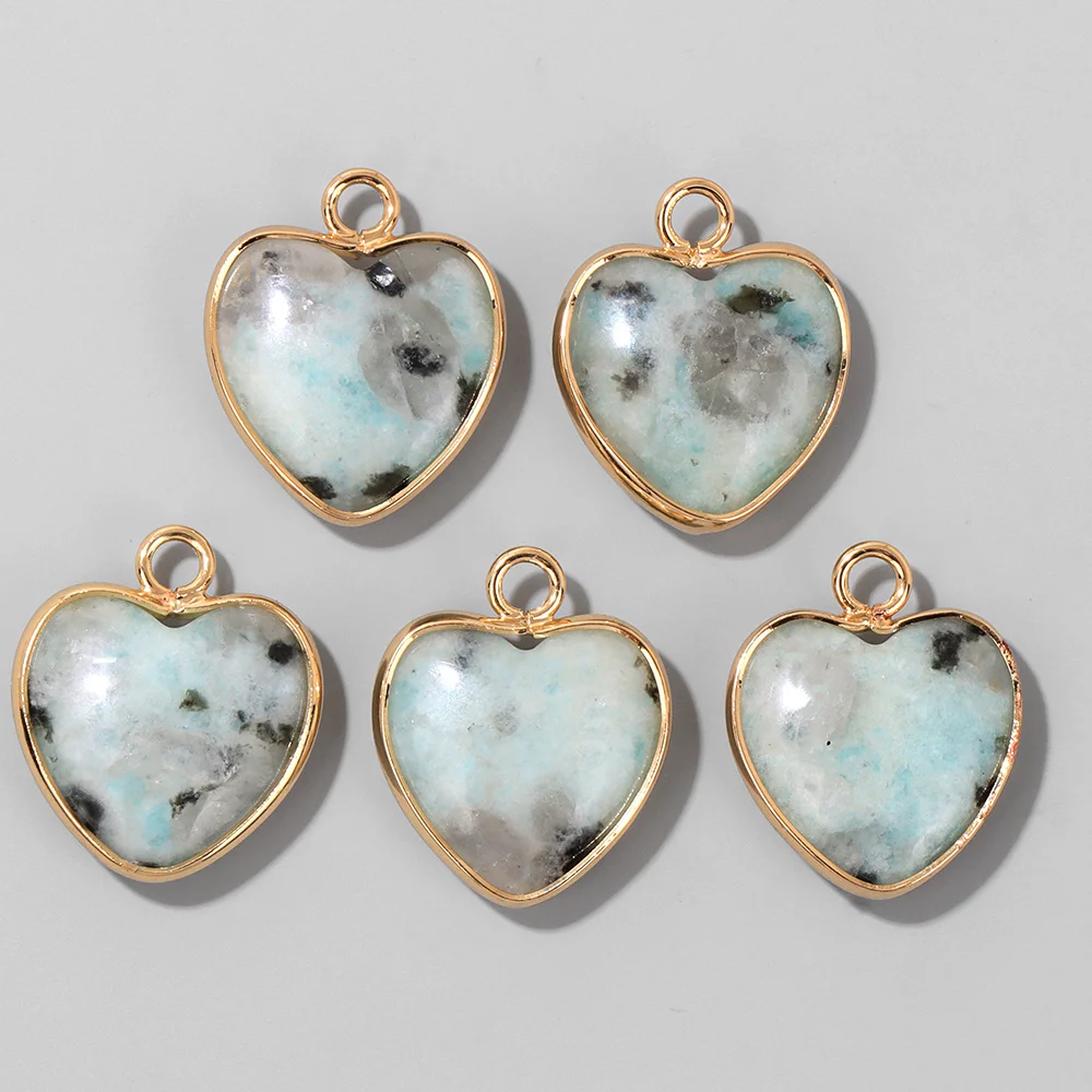 Cute Heart Shape Stone Pendant Natural Gem Charm