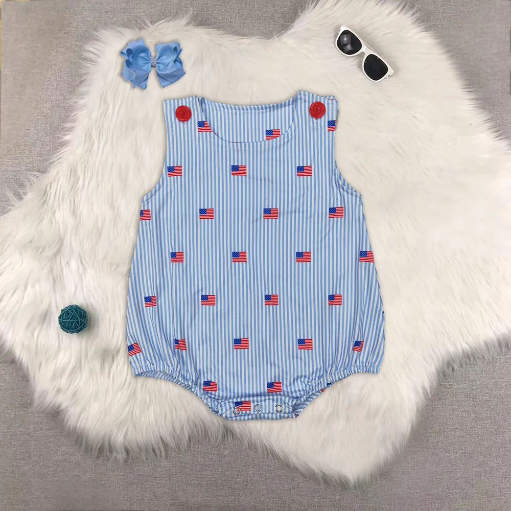 

Baby Infant Boys Sleeveless Blue Stripe Flags 4th Of July Rompers