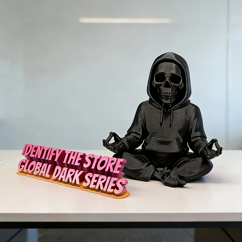 Gothic Hooded Skeleton Statue 3D Printing Yoga Pose Skull Mini Figurine Zen Ornament Decor Ornaments for Home Desktop Room Gifts
