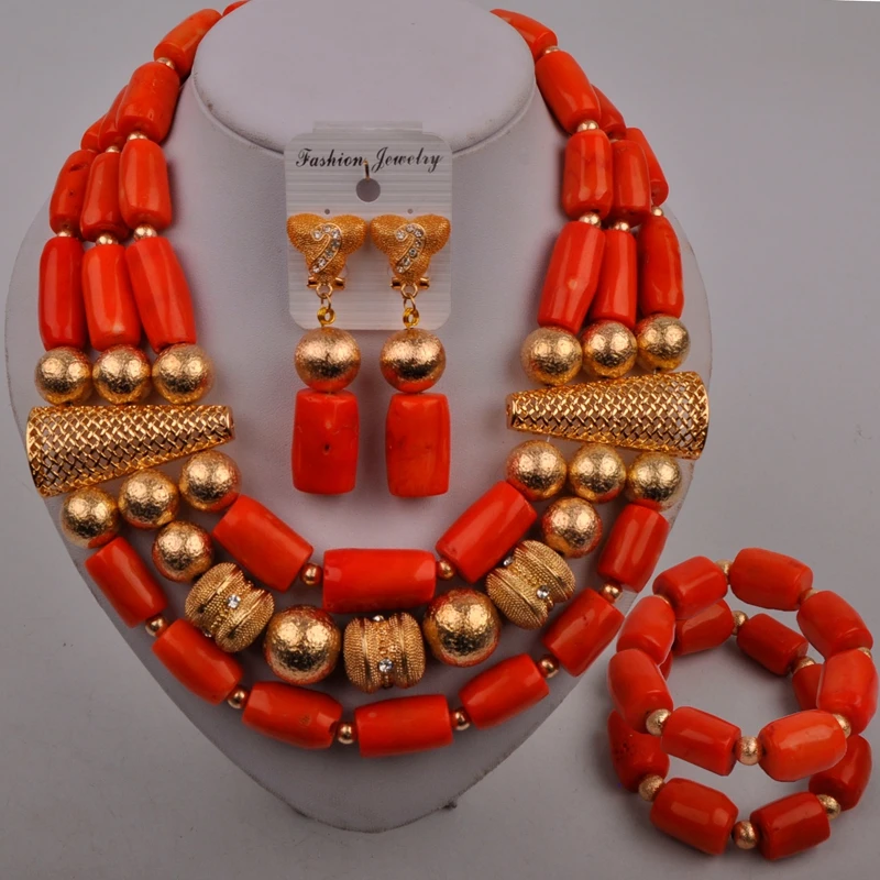 

Nigerian Wedding Coral Necklace Bride Jewelry African Beads Jewelry Set 23-524GB