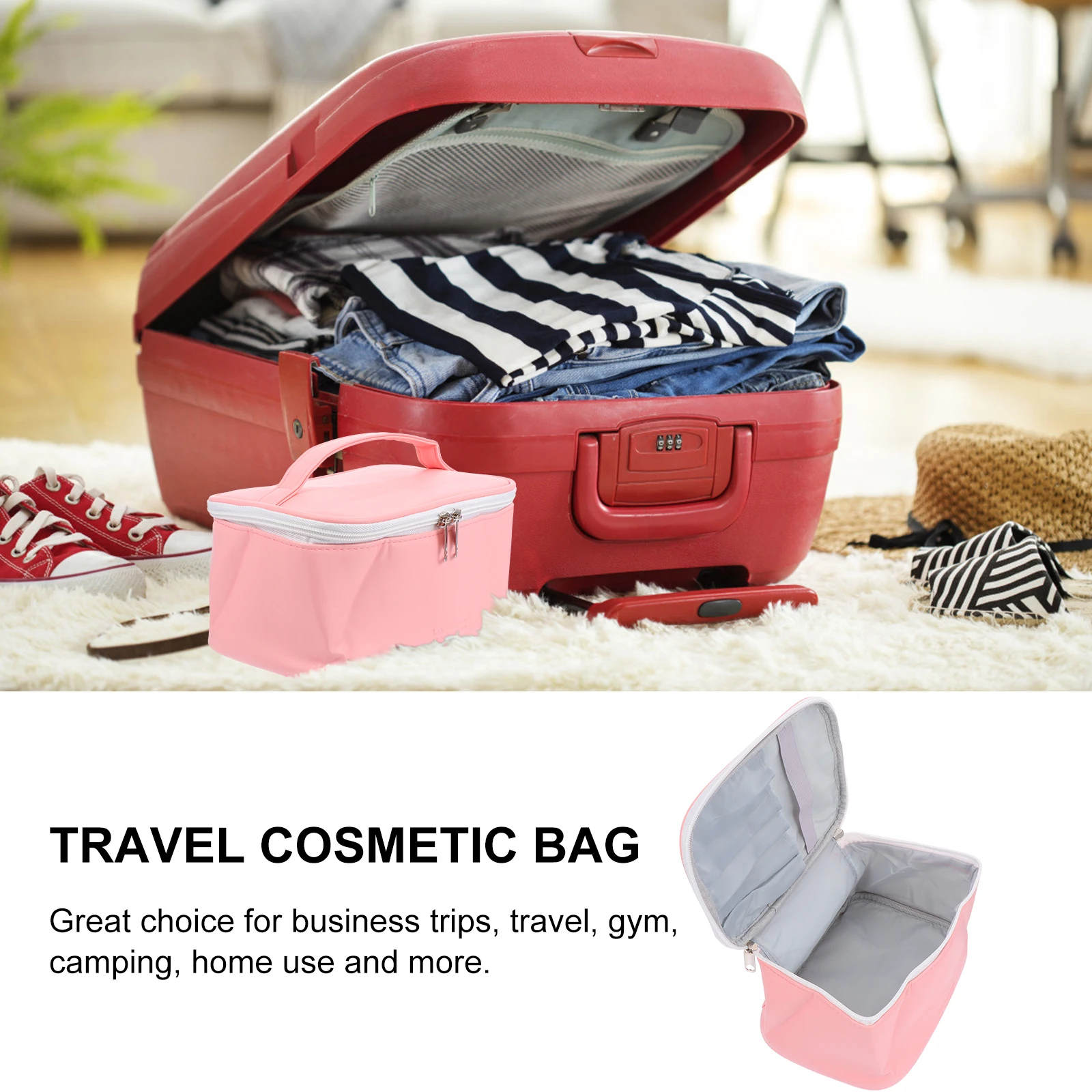 

1pc Waterproof Makeup Bag Large Storage Pouch Portable Travel Organizer Pu Toiletry Bag For Gym Camping Business Trips