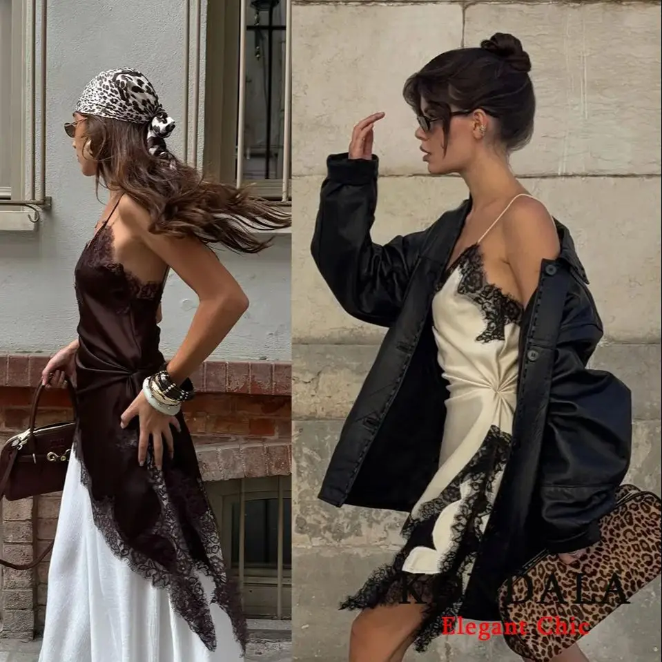 Kondala senhora y2k renda halter vestido de cetim assimétrico mini vestido 2025 primavera outono moda high street namoro quente-sexy senhora vestido