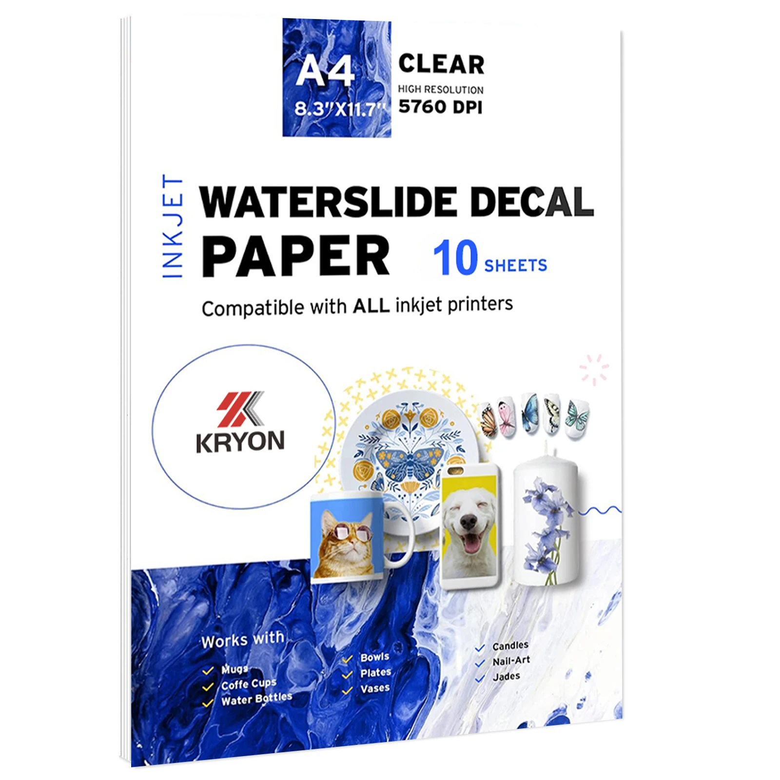 10 Sheets A4 Size Inkjet Waterslide Decal Paper Sheets Transparent Clear Water Slide Paper for Inkjet Printer