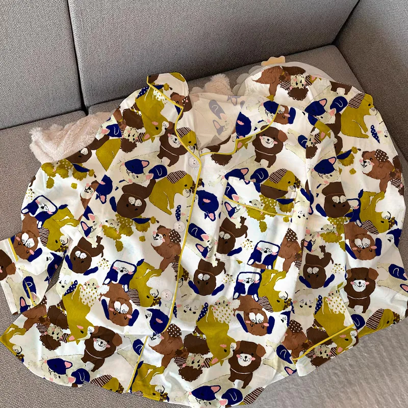 

Spring and Autumn New Ladies Net Red Cartoon Puppy Printing Long-Sleeved Pajamas Homewear Set Girls Large Size Homewear Set