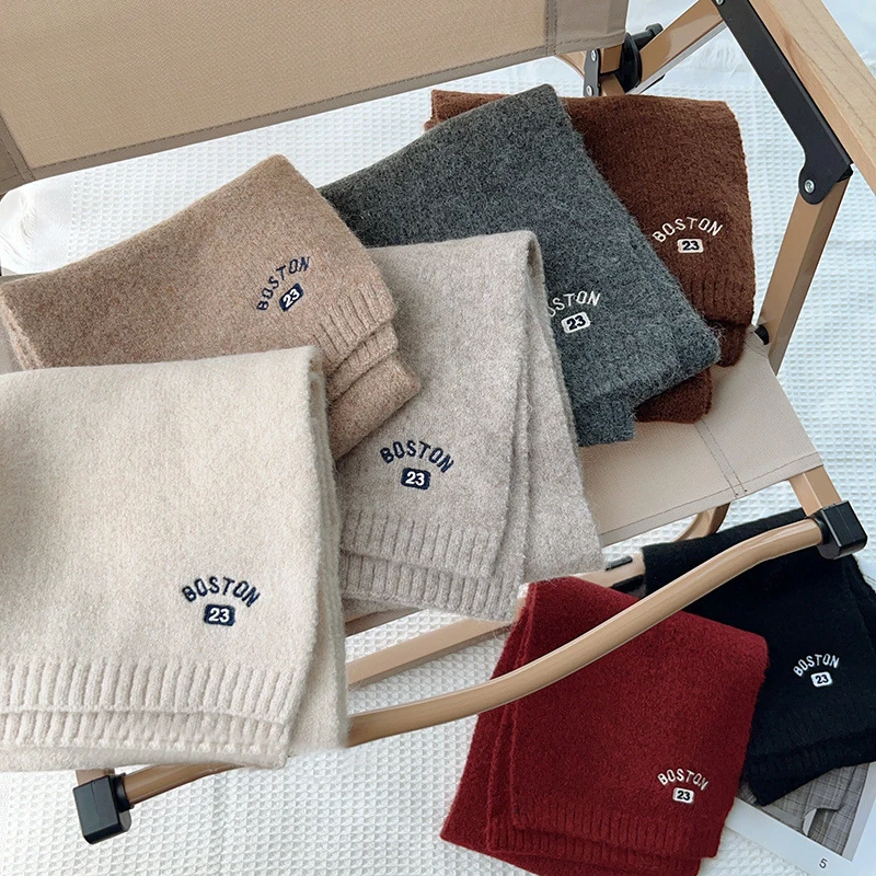 128x19cm Children Woolen Scarf Solid Color Knitted Scarves Embroidered Letter Kids Neck Cover Winter Warm Baby Long Neckerchief