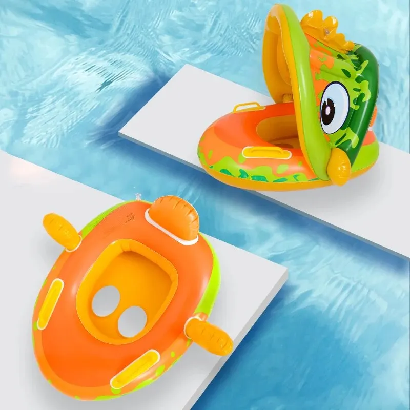 Children\'s Seat Bao Bao Swimming Seat Boat Explosion With Armrest Thickened PVC Cartoon Removable Sunshade Floating Ring