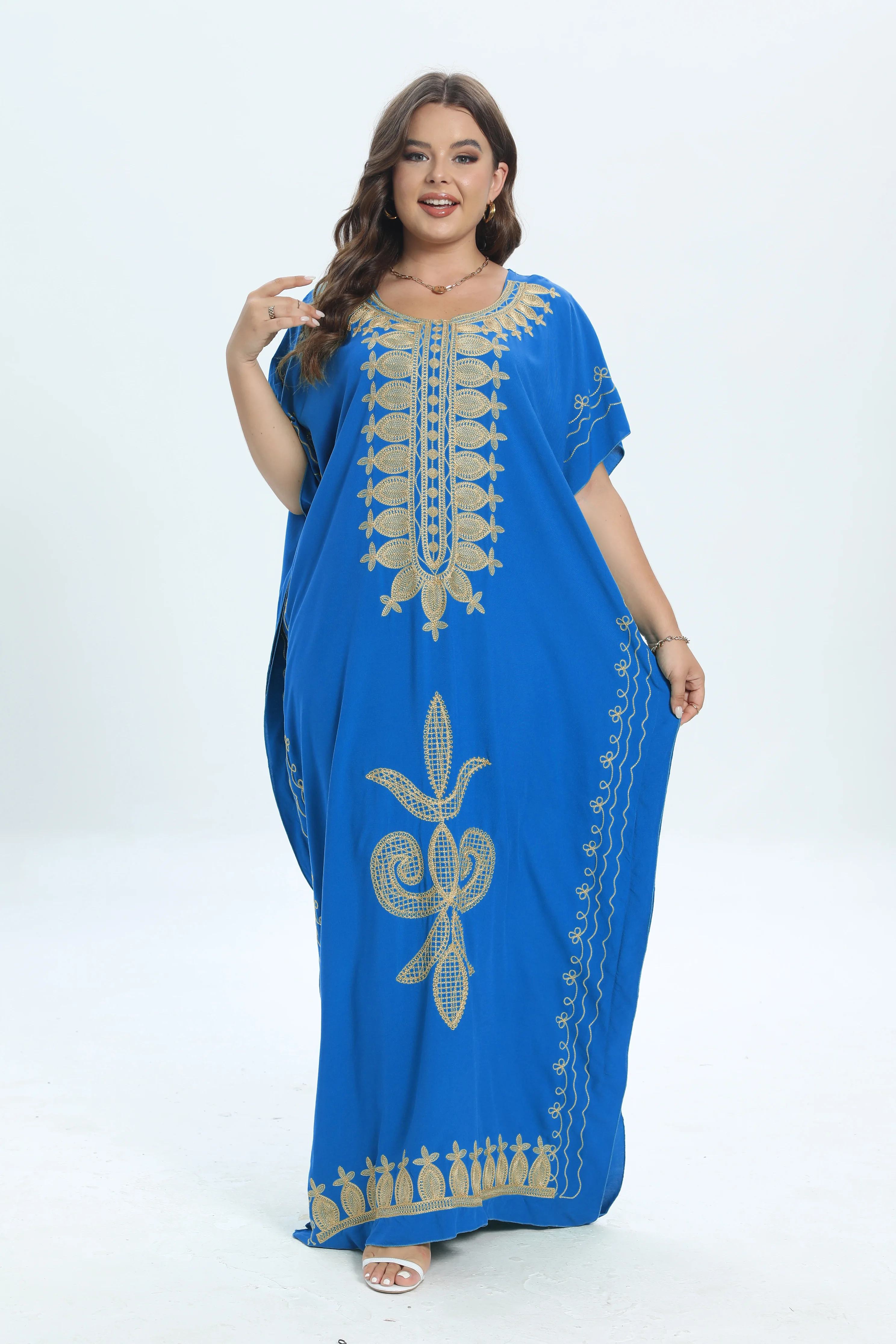 Robe marocaine en coton pour femmes, 2 pièces, grande taille, dashiki de plage, couverture caftan, abaya, béquille traditionnelle africaine