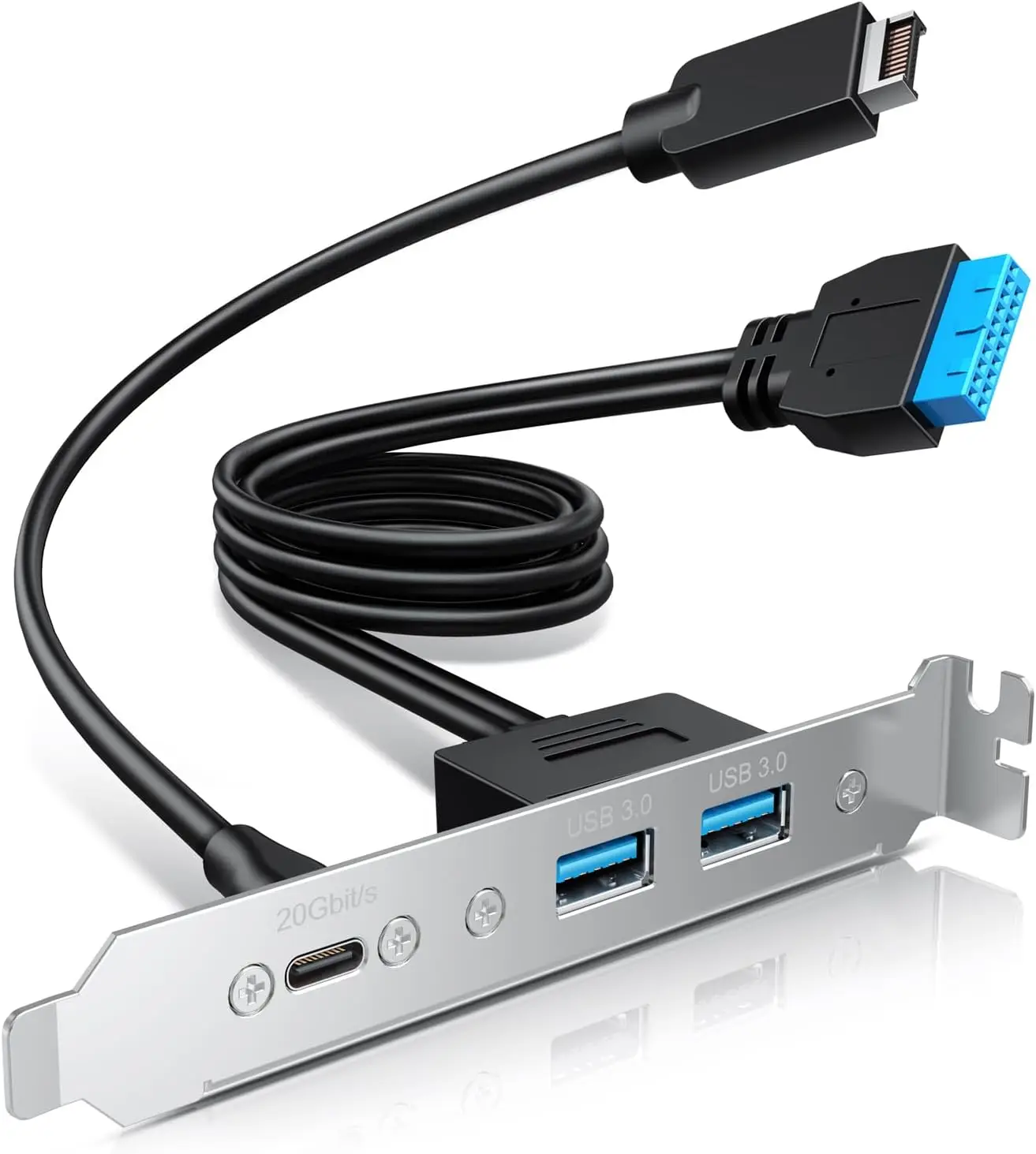 20Gbps USB3.2 Gen2x2 USB-C Front Panel Adapter, Motherboard Header Extension Cable with 12cm PCI-E Bracket