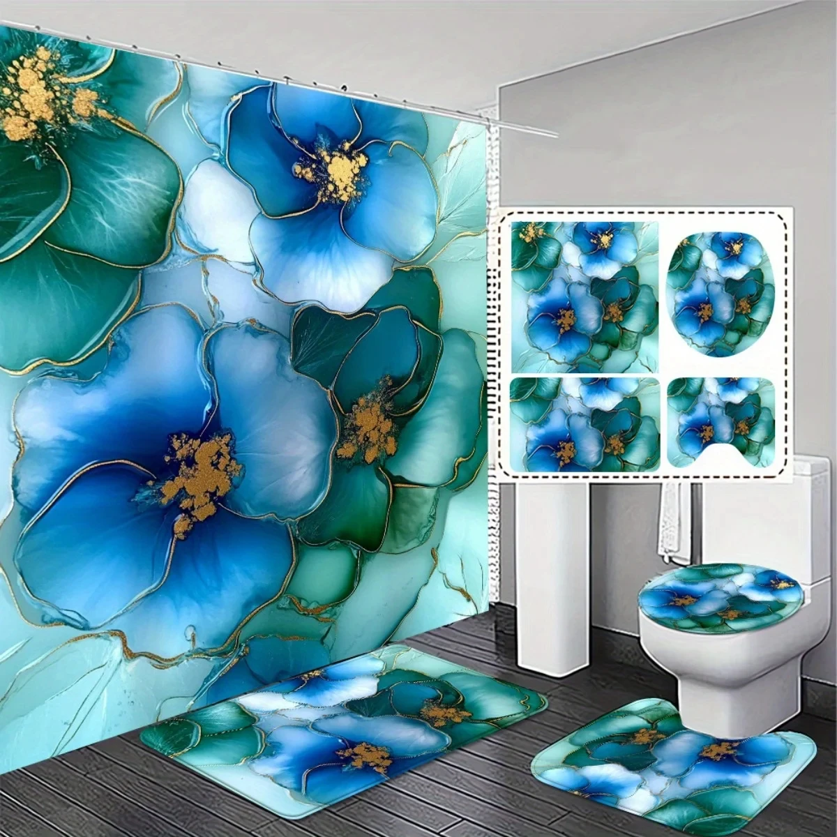 

4pcs , High Quality Shower Curtain with Matching Bath Mat Set - Non-Slip Absorbent Rugs for Bathroom Decor Home decorations