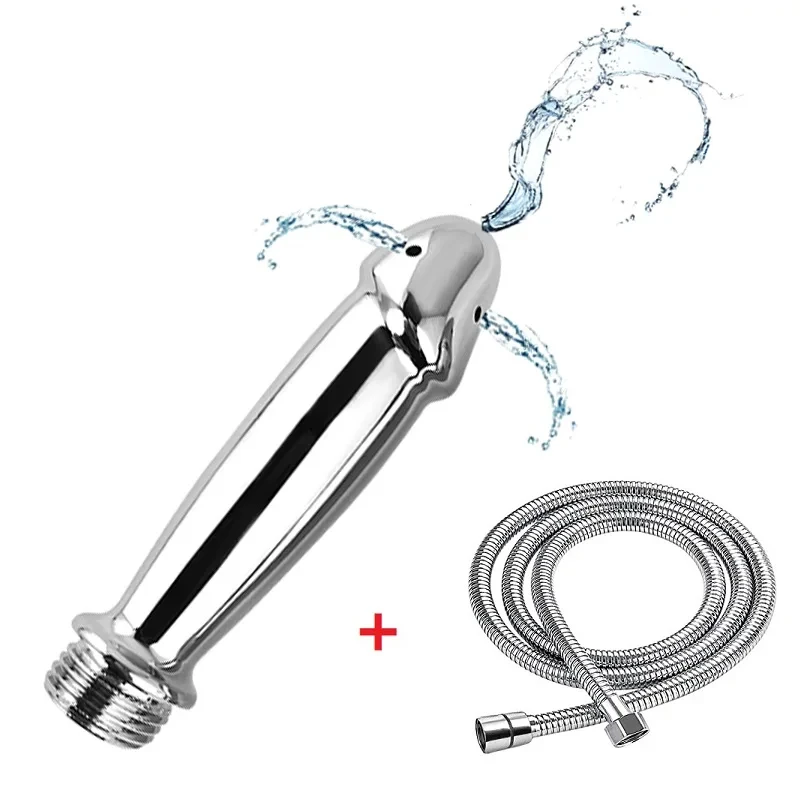 Metal Steel Douche Enema Syringe Anal plug Shower Head Beads Anal Cleaning Kit Butt Plug Attachment Nozzle Tip Gay Sex Toys