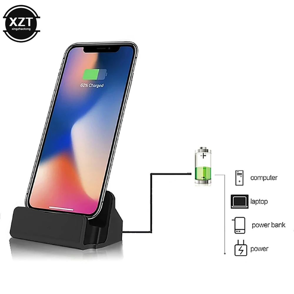 2-in-1 USB Cable Data Phone Charger Dock Stand Station Charging For iPhone X XS Max XR 6 6S 7 8 Plus 5 SE Docking Desktop Cradle