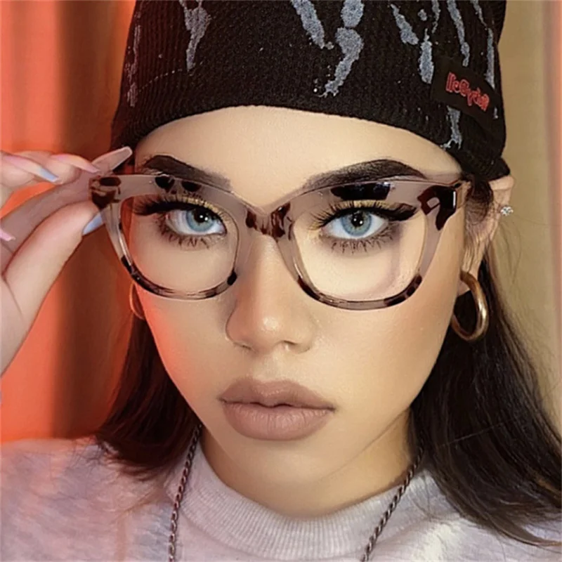 New Trend Optical Reading Glasses Women Blue Light Filter Cat Eye Leopard Tea Vision Care Eyeglasses Farsighted Diopters +0.5 +6