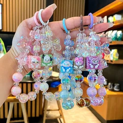 Kawaii Sanrio Hello Kitty Phone Chain W/Card Kuromi Cinnamoroll My Melody Beads Keychain Anti-lost Wrist Strap Bag Decor