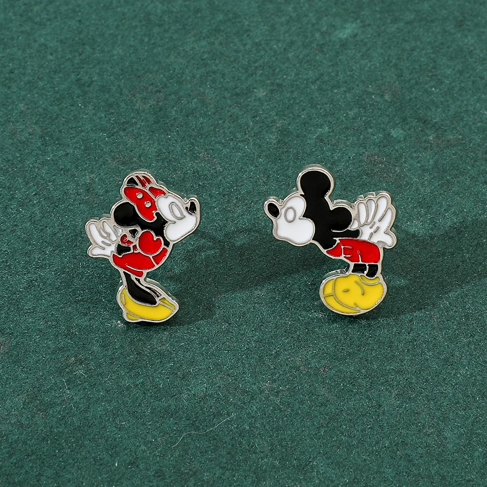 Disney Mickey Mouse Stud Earrings for Women Girls Anime Jewelry Accessories Minnie Asymmetrical Earring Kids Birthday Xmas Gifts