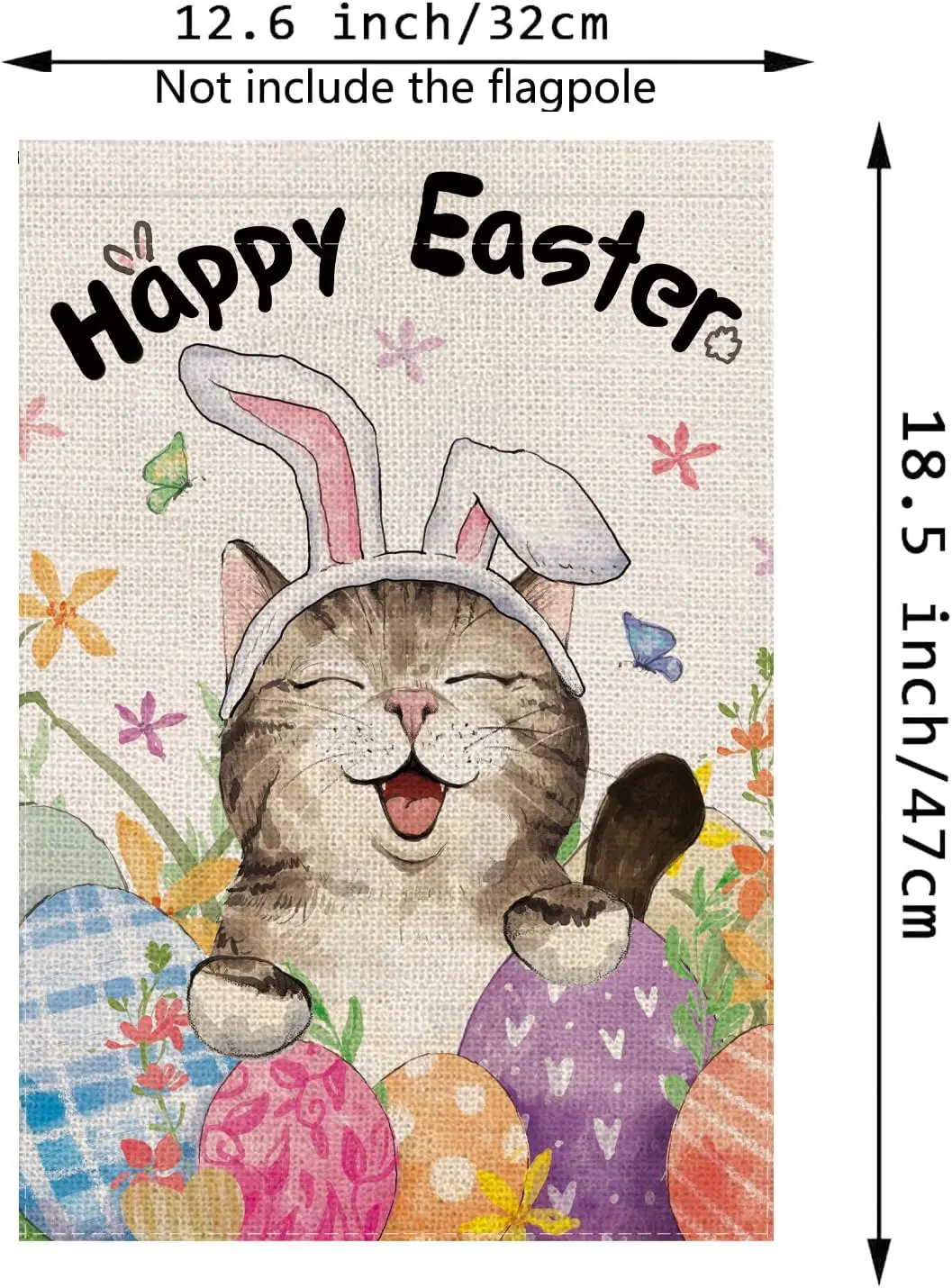 Happy Easter Garden Flag Cute Bunny Cat Burlap Vertical Double Sided Funny Holiday Eggs Outdoor Yard Decor 12.5x18 Inch XAA  SSL