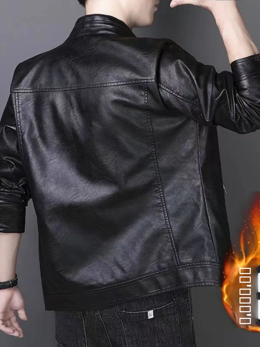 

Мужская кожаная куртка Haining: новая модель весна-осень, теплая, на флисовой подкладке, повседневная, из мягкой кожи, мужская одежда