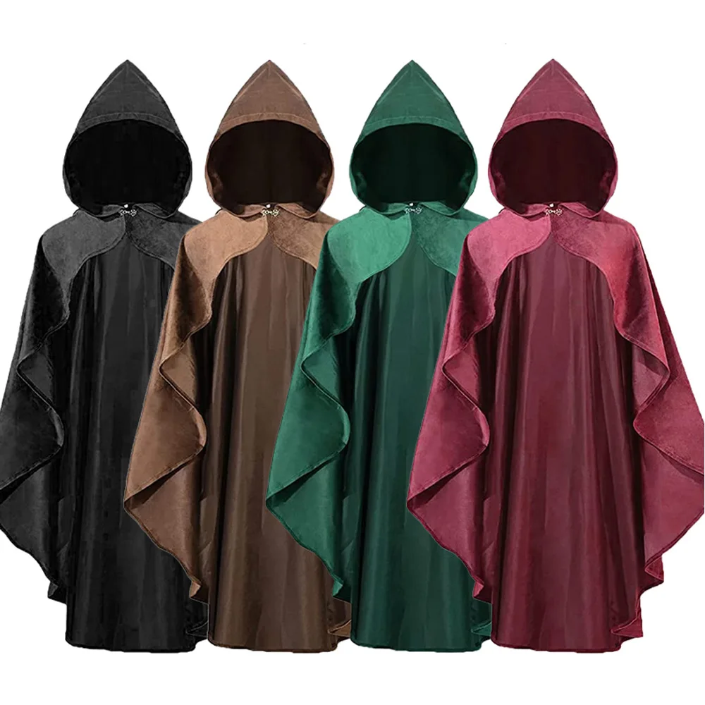 Medieval Witch Gothic Cape Hooded Cloak Renaissance Vintage Knight Sorcerer Halloween Cosplay Costume